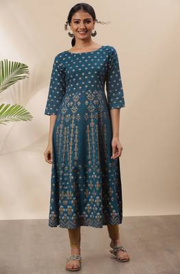 Blue printed rayon kurtas-and-kurtis 2