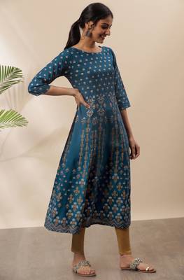 Blue printed rayon kurtas-and-kurtis 3