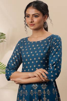 Blue printed rayon kurtas-and-kurtis 5