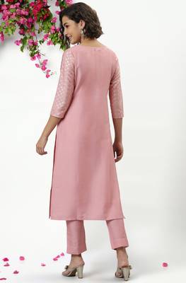 Pink floral print silk blend salwar 3