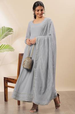 Grey plain georgette salwar 2
