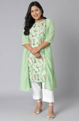 XL LOVE by Janasya Green printed crepe kurtas-and-kurtis 1