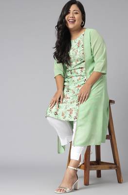 XL LOVE by Janasya Green printed crepe kurtas-and-kurtis 2