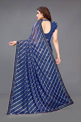 Navy blue embroidered lycra saree with blouse 5