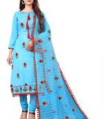 Sky-blue embroidered cotton salwar