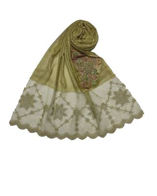Cotton Kite Shaped Design On Net With Glittery Diamonds On Scarf ( Green Size 75 x 185 CM ) 1