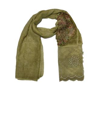 Cotton Kite Shaped Design On Net With Glittery Diamonds On Scarf ( Green Size 75 x 185 CM ) 3