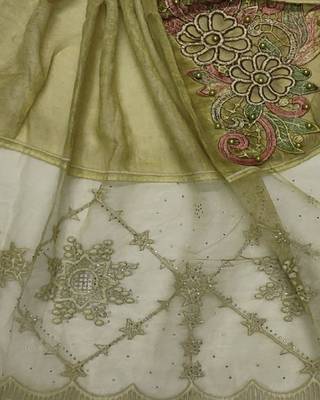 Cotton Kite Shaped Design On Net With Glittery Diamonds On Scarf ( Green Size 75 x 185 CM ) 4