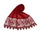 Cotton Leaf Design On Net With  Flowerly Border ( Red Size 75 x 185 CM )