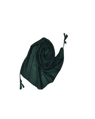Cotton Box Checkered With Moti and Self embroidered Design Stole ( Green Size 75 x 185 CM ) 2