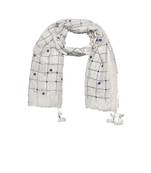 Cotton Box Checkered With Moti and Self embroidered Design Stole ( White Size 75 x 185 CM )