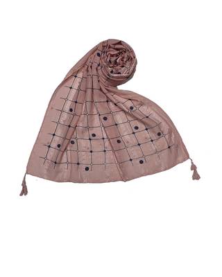 Cotton Box Checkered With Moti and Self embroidered Design Stole ( Light Pink Size 75 x 185 CM ) 1