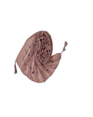Cotton Box Checkered With Moti and Self embroidered Design Stole ( Light Pink Size 75 x 185 CM ) 2