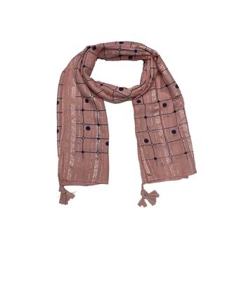 Cotton Box Checkered With Moti and Self embroidered Design Stole ( Light Pink Size 75 x 185 CM ) 3