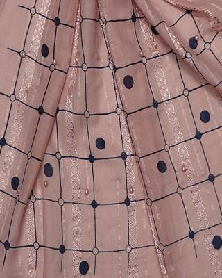 Cotton Box Checkered With Moti and Self embroidered Design Stole ( Light Pink Size 75 x 185 CM ) 4