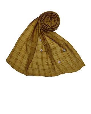 Cotton Box Checkered With Moti and Flower Design ( Yellow Size 75 x 185 CM ) 1