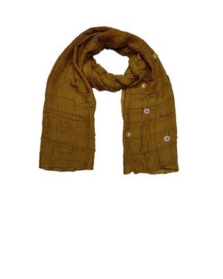 Cotton Box Checkered With Moti and Flower Design ( Yellow Size 75 x 185 CM ) 3