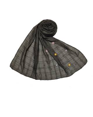 Cotton Box Checkered With Moti and Flower Design ( Dark Grey Size 75 x 185 CM ) 1