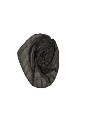 Cotton Box Checkered With Moti and Flower Design ( Dark Grey Size 75 x 185 CM ) 2