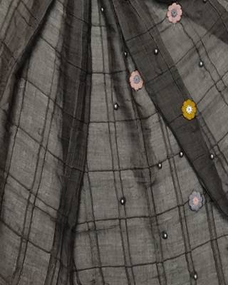 Cotton Box Checkered With Moti and Flower Design ( Dark Grey Size 75 x 185 CM ) 4