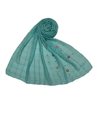 Cotton Box Checkered With Moti and Flower Design ( Green Size 75 x 185 CM ) 1