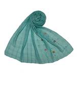 Cotton Box Checkered With Moti and Flower Design ( Green Size 75 x 185 CM )