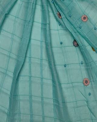 Cotton Box Checkered With Moti and Flower Design ( Green Size 75 x 185 CM ) 4