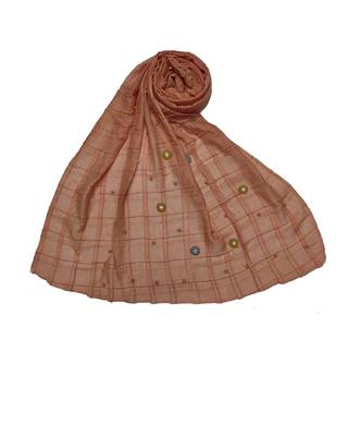Cotton Box Checkered With Moti and Flower Design ( Orange Size 75 x 185 CM ) 1