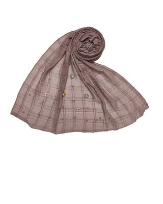 Cotton Box Checkered With Moti and Flower Design ( PurpleSize 75 x 185 CM ) 1