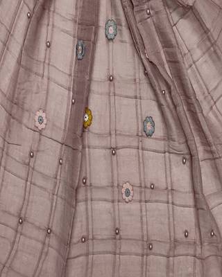 Cotton Box Checkered With Moti and Flower Design ( PurpleSize 75 x 185 CM ) 3