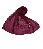 Cotton Box Checkered With Moti and Flower Design ( Dark PurpleSize 75 x 185 CM )