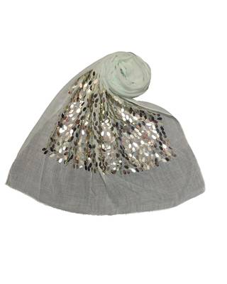 Cotton  Sequence  Design Stole ( Light Green Size 75 x 185 CM ) 1