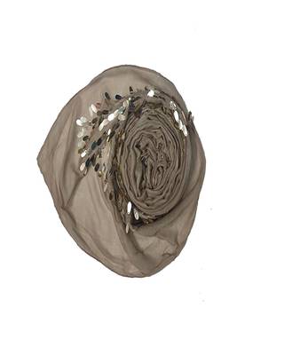 Cotton  Sequence  Design Stole ( Light Brown Size 75 x 185 CM ) 2