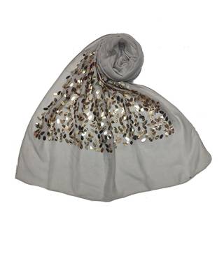 Cotton  Sequence  Design Stole ( Light Grey Size 75 x 185 CM ) 1