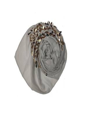 Cotton  Sequence  Design Stole ( Light Grey Size 75 x 185 CM ) 2
