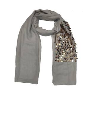 Cotton  Sequence  Design Stole ( Light Grey Size 75 x 185 CM ) 3