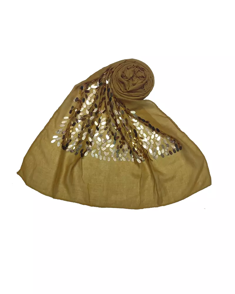 Cotton  Sequence  Design Stole ( Yellow Size 75 x 185 CM )