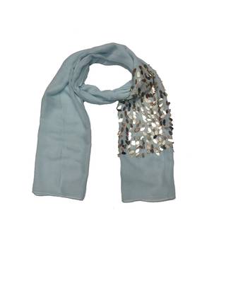 Cotton  Sequence  Design Stole ( Sea Blue Size 75 x 185 CM ) 3