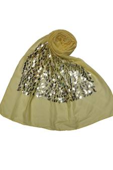 Cotton  Sequence  Design Stole ( Light Yellow Size 75 x 185 CM )