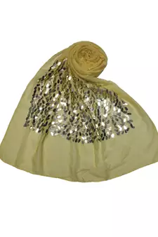 Cotton  Sequence  Design Stole ( Light Yellow Size 75 x 185 CM )
