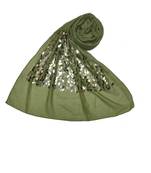 Cotton  Sequence  Design Stole ( Green Size 75 x 185 CM )