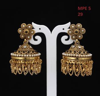 55Carat Unique Fashion jewellery pearl embellished Gold Plated Dangle Drop Earring Set For Womens and Girls 1
