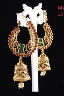 55Carat Unique Fashion jewellery pearl embellished Gold Plated Dangle Drop Earring Set For Womens and Girls