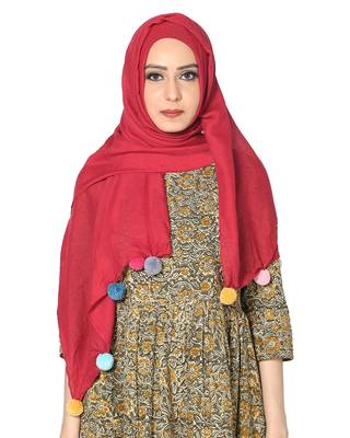 Cotton Stole With Colourful Fringe's ( Maroon Size 75 x 185 CM ) 1
