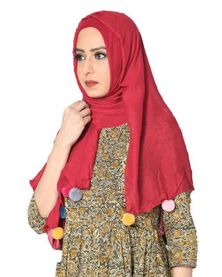 Cotton Stole With Colourful Fringe's ( Maroon Size 75 x 185 CM ) 2