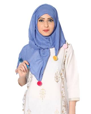 Cotton Stole With Colourful Fringe's ( BlueSize 75 x 185 CM ) 1