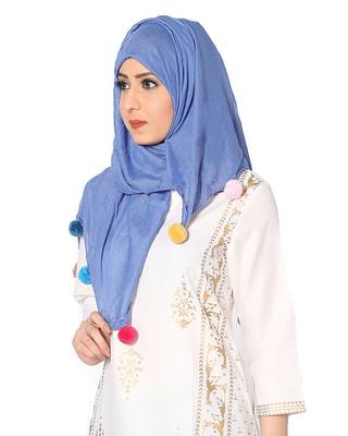 Cotton Stole With Colourful Fringe's ( BlueSize 75 x 185 CM ) 2
