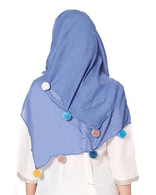 Cotton Stole With Colourful Fringe's ( BlueSize 75 x 185 CM ) 3