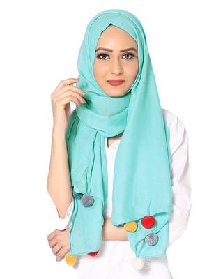 Cotton Stole With Colourful Fringe's ( Green Size 75 x 185 CM ) 1