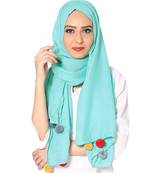 Cotton Stole With Colourful Fringe's ( Green Size 75 x 185 CM )